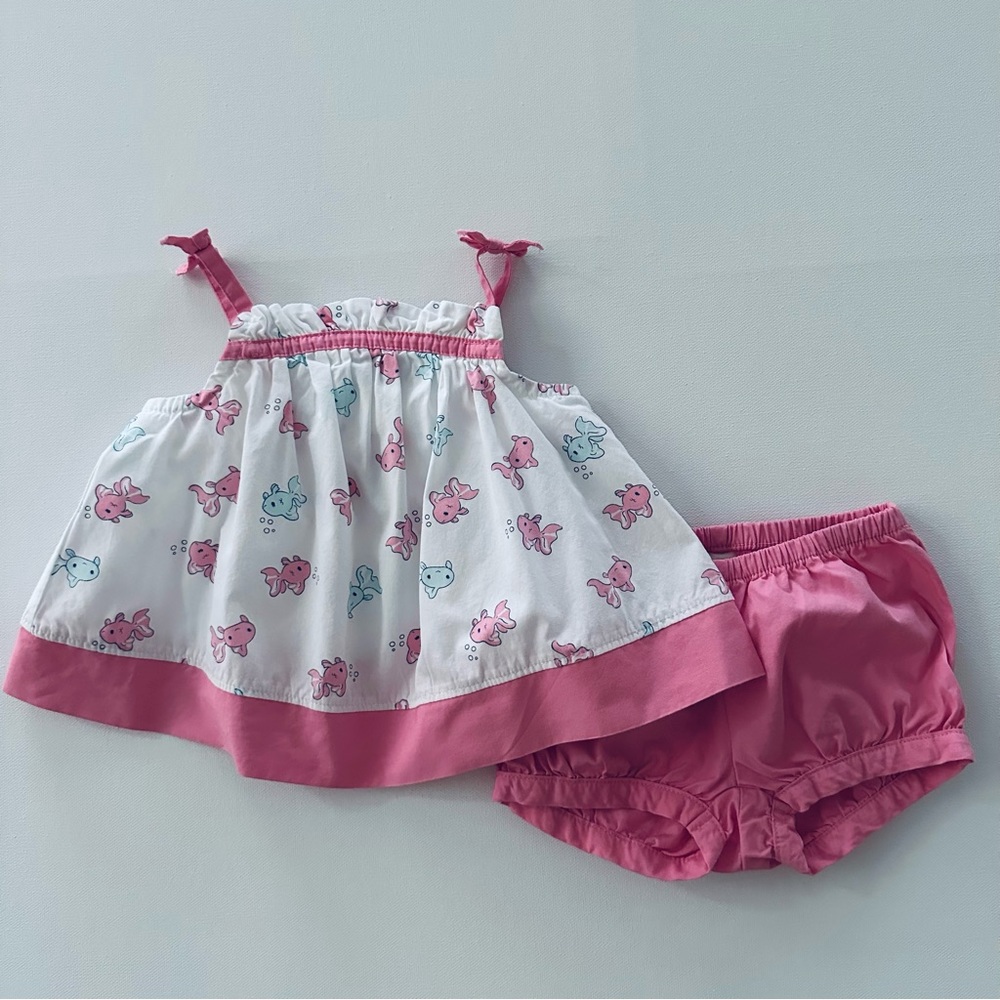 Gymboree 3-6 Months Baby Girl Goldfish Top Shorts Set Outfit Pink Summer